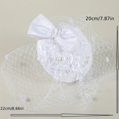Mesh Head Piece Inlaid Faux Pearl with Satjson