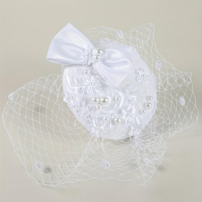 Mesh Head Piece Inlaid Faux Pearl with Satjson