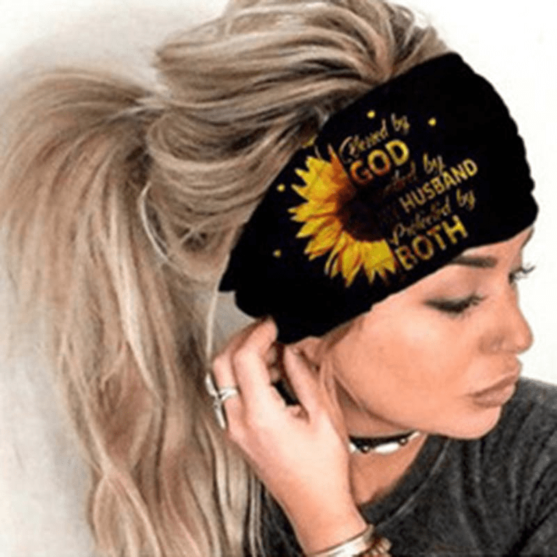 Sunflower Printed Headband Sports Yoga Sweat Absorption Elastic Hairband