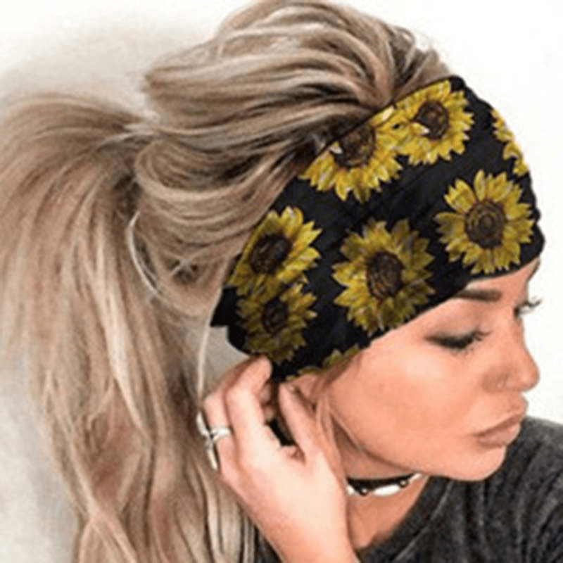 Sunflower Printed Headband Sports Yoga Sweat Absorption Elastic Hairband