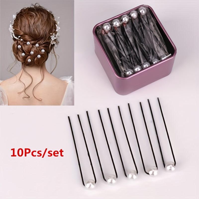 10pcs Bridal Faux Pearl Hair Pin U Shaped Hairpin Wedding Hair Stick
