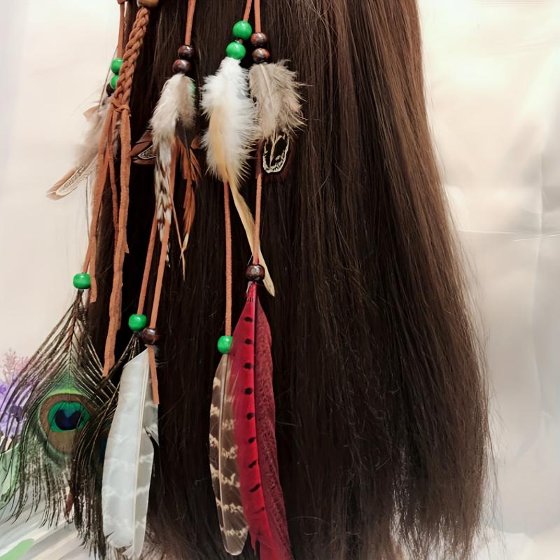Boho Style Faux Feather Headband Indian Style Faux Peacock Feather Hair Band