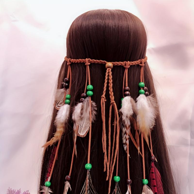 Boho Style Faux Feather Headband Indian Style Faux Peacock Feather Hair Band