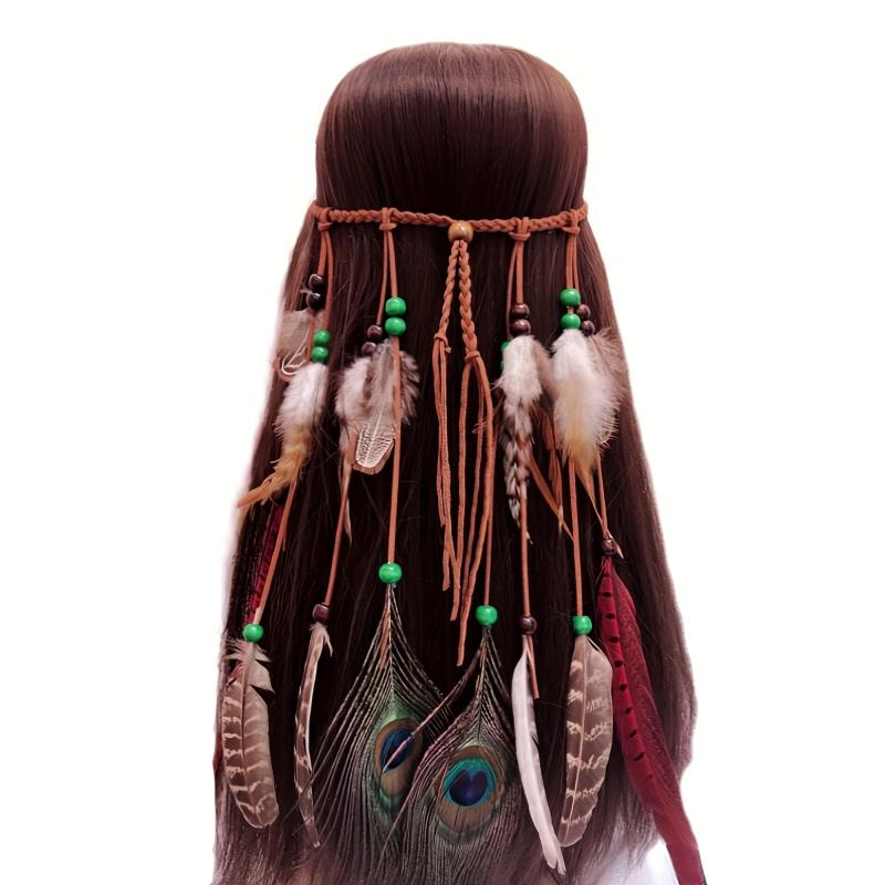 Boho Style Faux Feather Headband Indian Style Faux Peacock Feather Hair Band