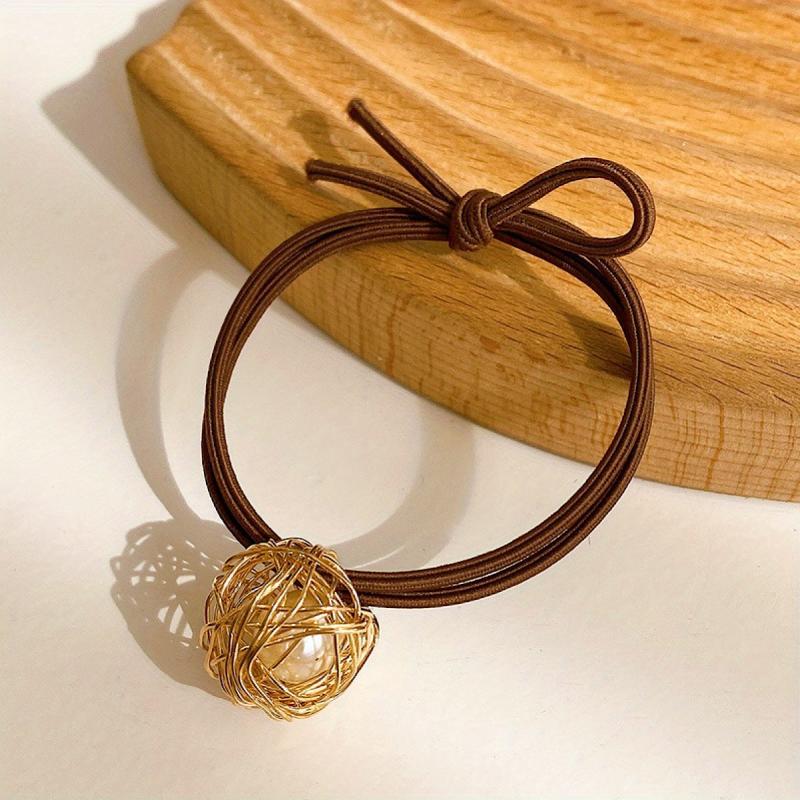 Faux Pearl Beaded Hair Tie Elastic Hair Ring Ponytail Holder