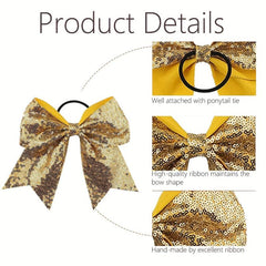 Sequin Bow Hair Tie Glitter Cheer Hair Ring Elastic Hair Band