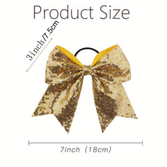 Sequin Bow Hair Tie Glitter Cheer Hair Ring Elastic Hair Band