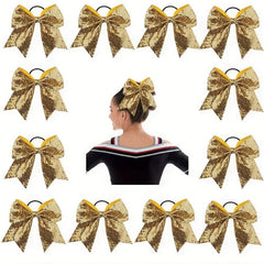 Sequin Bow Hair Tie Glitter Cheer Hair Ring Elastic Hair Band