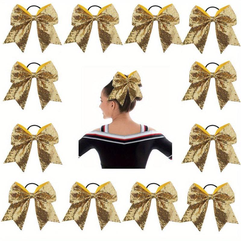 Sequin Bow Hair Tie Glitter Cheer Hair Ring Elastic Hair Band