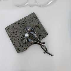 3pcs Silvery Bow Hair Claw Faux Pearl Clip