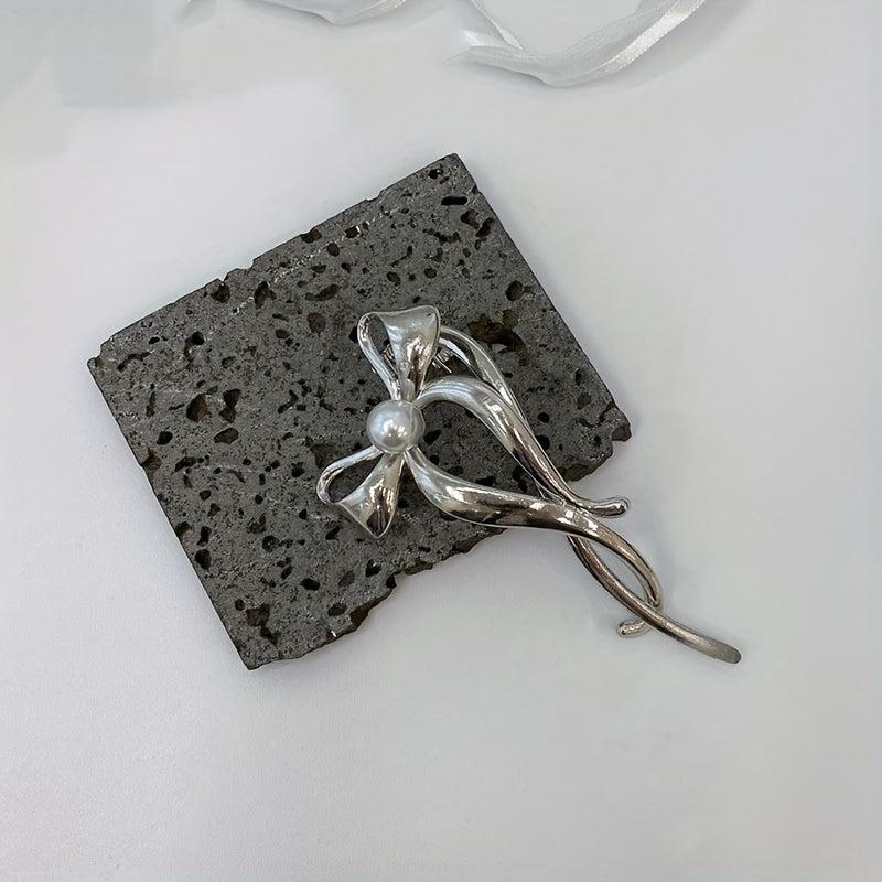 3pcs Silvery Bow Hair Claw Faux Pearl Clip