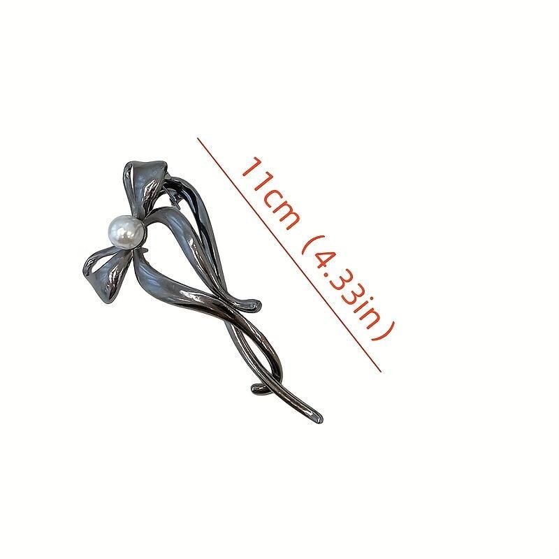 3pcs Silvery Bow Hair Claw Faux Pearl Clip