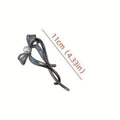 3pcs Silvery Bow Hair Claw Faux Pearl Clip