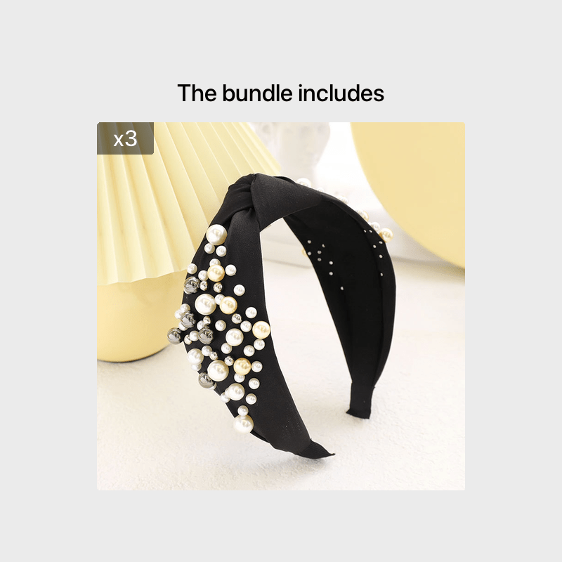 Solid Fabric Knotted Headband with Faux Pearl Hair Bow