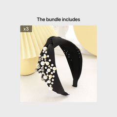 Solid Fabric Knotted Headband with Faux Pearl Hair Bow