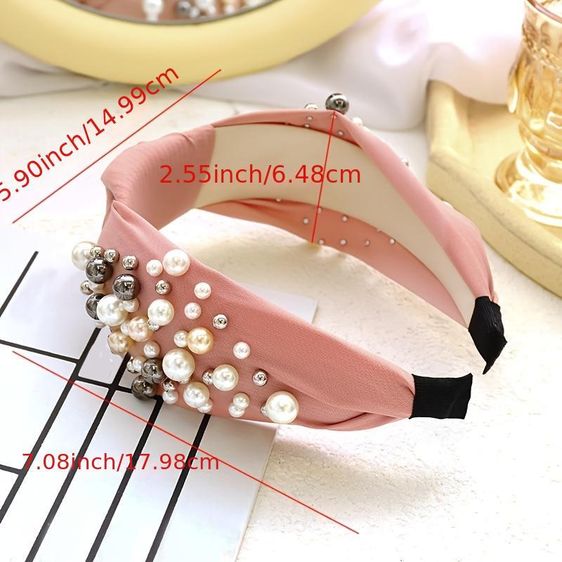 Solid Fabric Knotted Headband with Faux Pearl Hair Bow