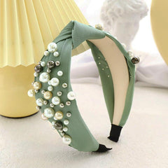 Solid Fabric Knotted Headband with Faux Pearl Hair Bow