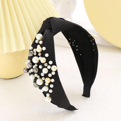 Solid Fabric Knotted Headband with Faux Pearl Hair Bow