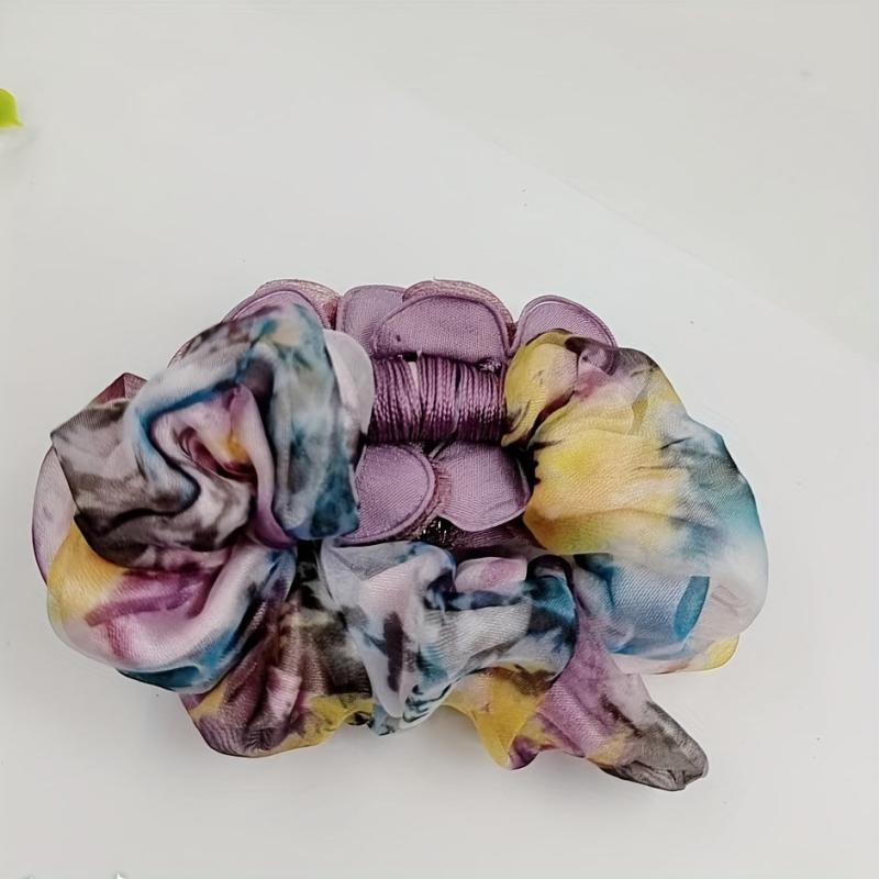 Beaded Flower Scrunchies Organza Hair Tie Colorful Hair Rope Faux Pearl Hair Rin