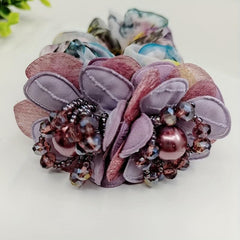 Beaded Flower Scrunchies Organza Hair Tie Colorful Hair Rope Faux Pearl Hair Rin