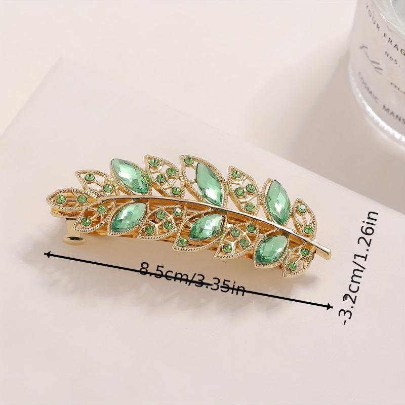 Rhinestone Metal Leaves Hair Clip Barrette Side Clip Sweet Leaf Duck Billed Clip
