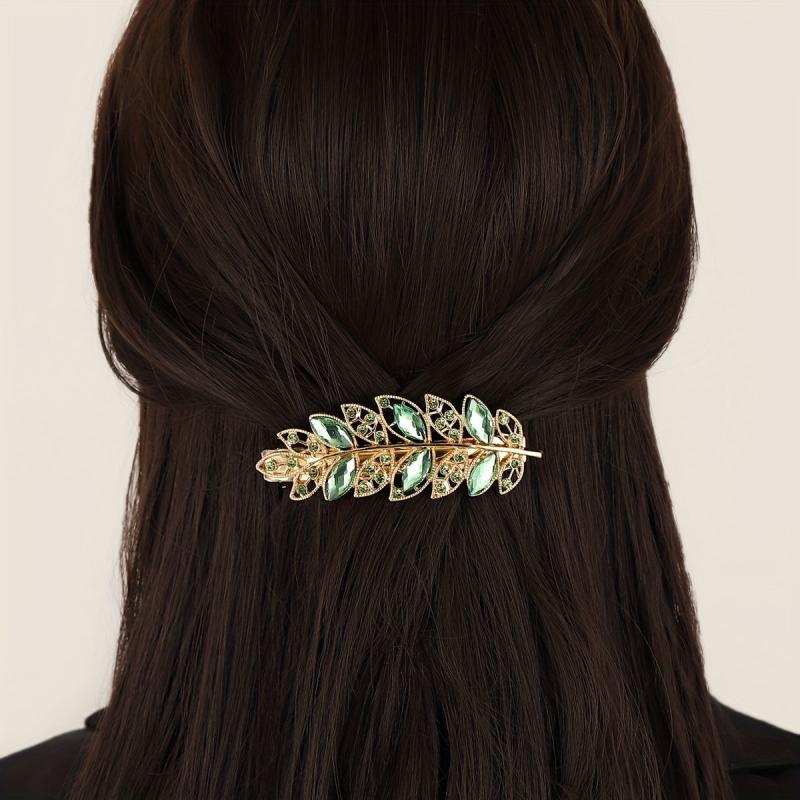Rhinestone Metal Leaves Hair Clip Barrette Side Clip Sweet Leaf Duck Billed Clip