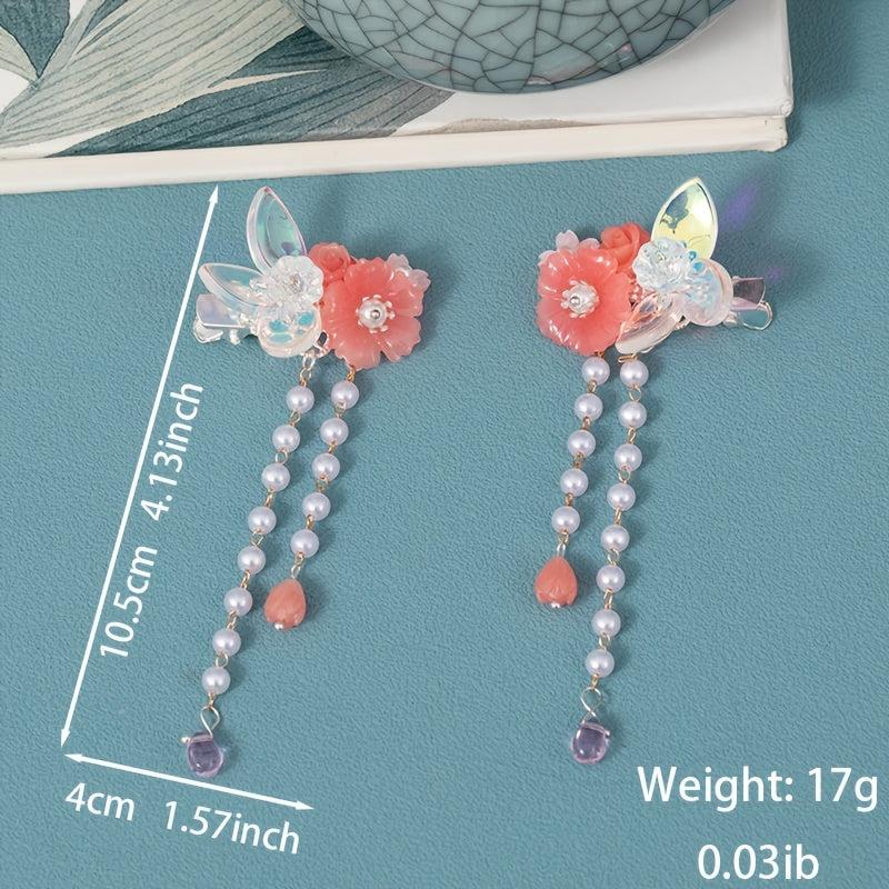 Tassel Pink Flower Pearl Hair Clip Vintage Cheongsam Hair Accessories