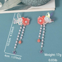 Tassel Pink Flower Pearl Hair Clip Vintage Cheongsam Hair Accessories
