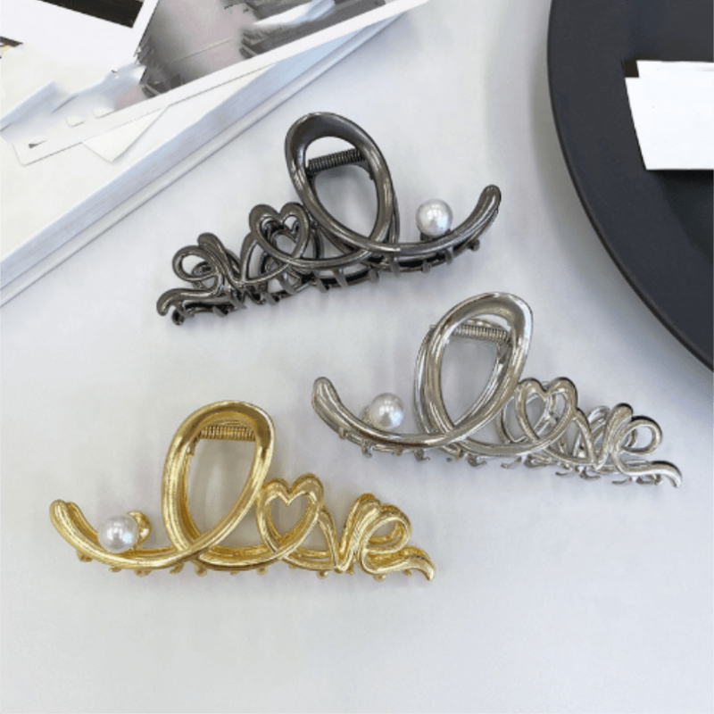 3pcs Alloy Wavy Heart Shaped Hair Claw Hair Sweet Claw