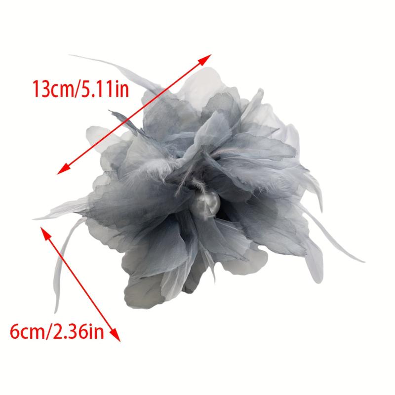 Large Yarn Hair Claw Clip with Faux Pearl and Simulation Feather