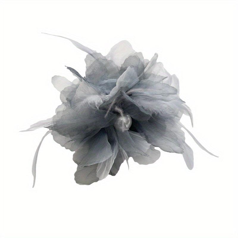 Large Yarn Hair Claw Clip with Faux Pearl and Simulation Feather