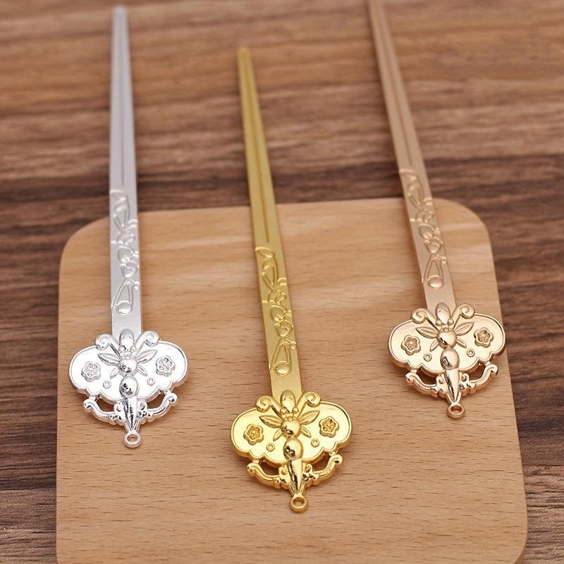 Flower Embossed Hair Pin Metal Hair Stick Retro Hair Bun Maker