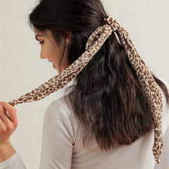 Leopard Pattern Pleated Scarf Scrunchies Hair Accessories For Women