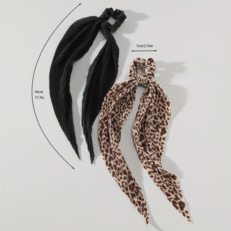 Leopard Pattern Pleated Scarf Scrunchies Hair Accessories For Women