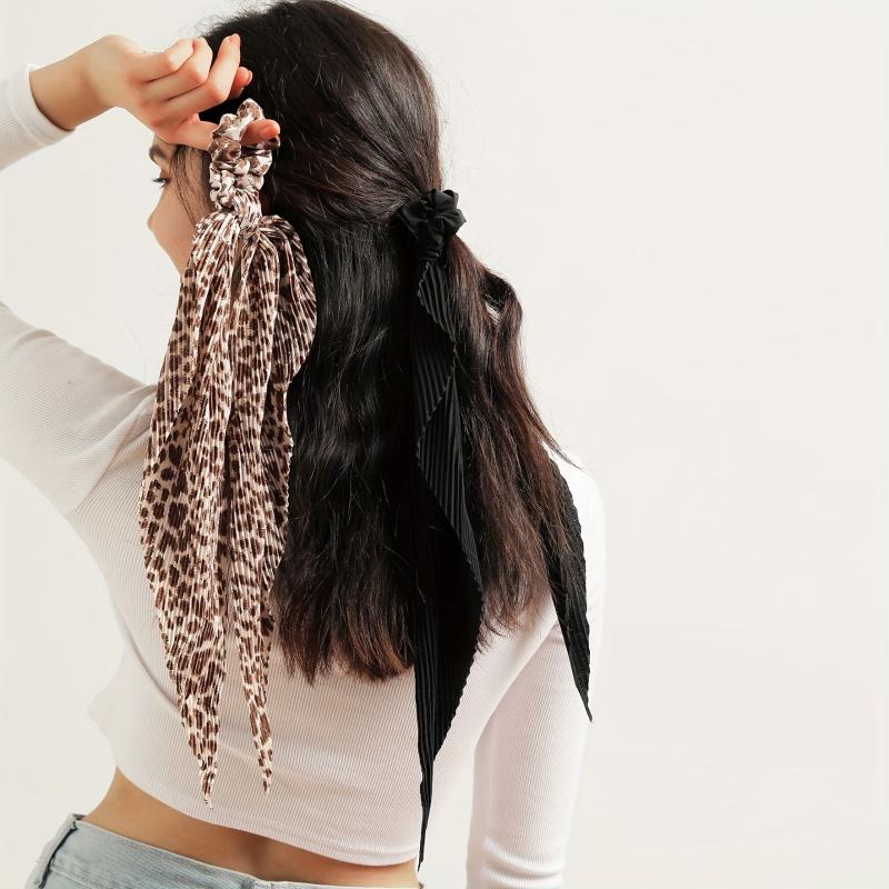 Leopard Pattern Pleated Scarf Scrunchies Hair Accessories For Women