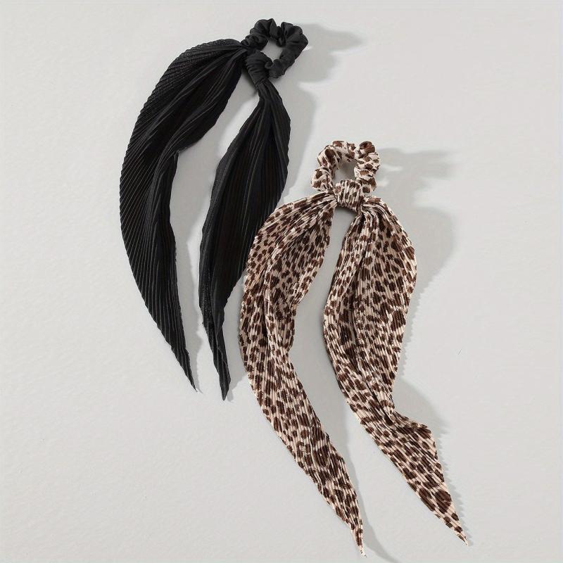 Leopard Pattern Pleated Scarf Scrunchies Hair Accessories For Women