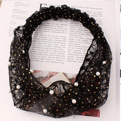 Vintage Boho Bandana Headband with Faux Pearl Stretch