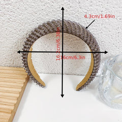 Baroque Faux Pearl Headband Wide Head Hoop with Rhinestone Head
