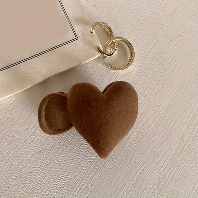 Red Love Heart Hair Claw Clip For Women Girls Small Velvet Hair Clip