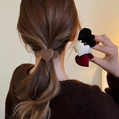 Red Love Heart Hair Claw Clip For Women Girls Small Velvet Hair Clip