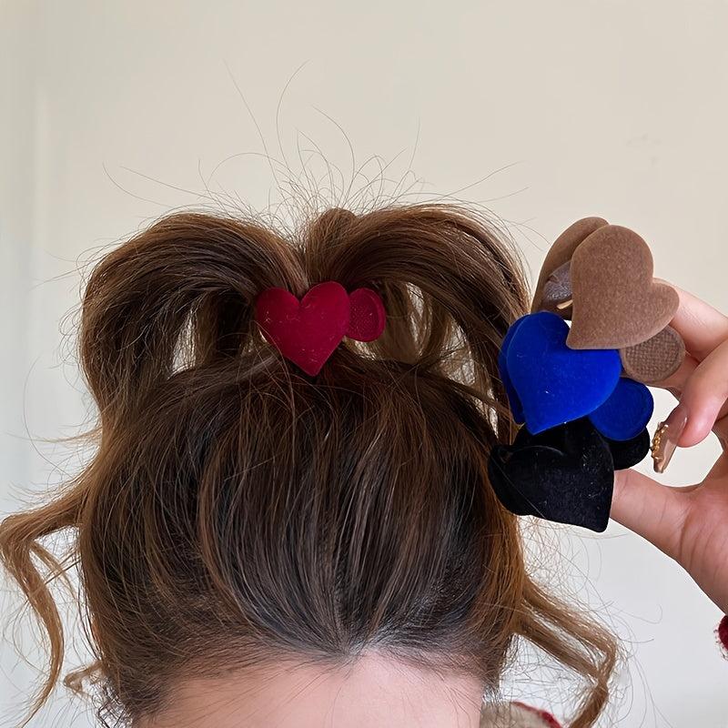 Red Love Heart Hair Claw Clip For Women Girls Small Velvet Hair Clip