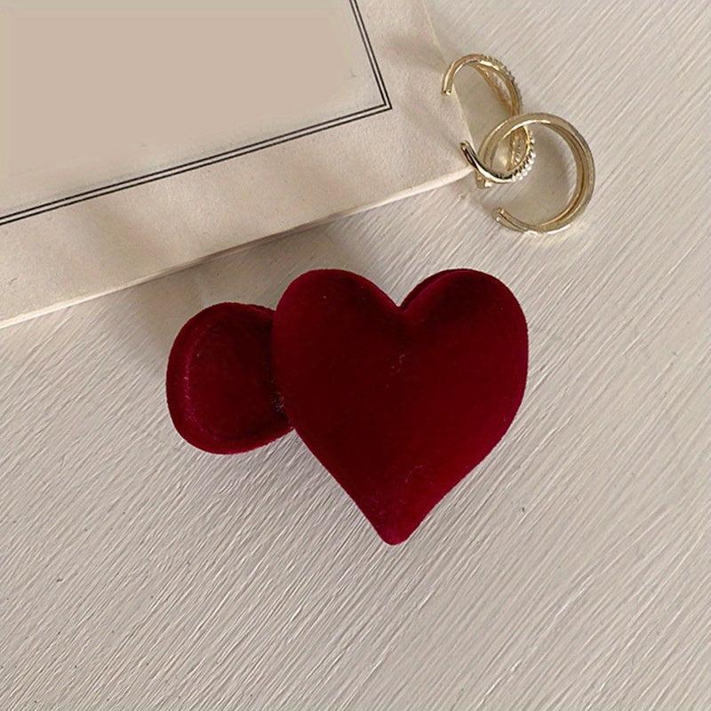Red Love Heart Hair Claw Clip For Women Girls Small Velvet Hair Clip