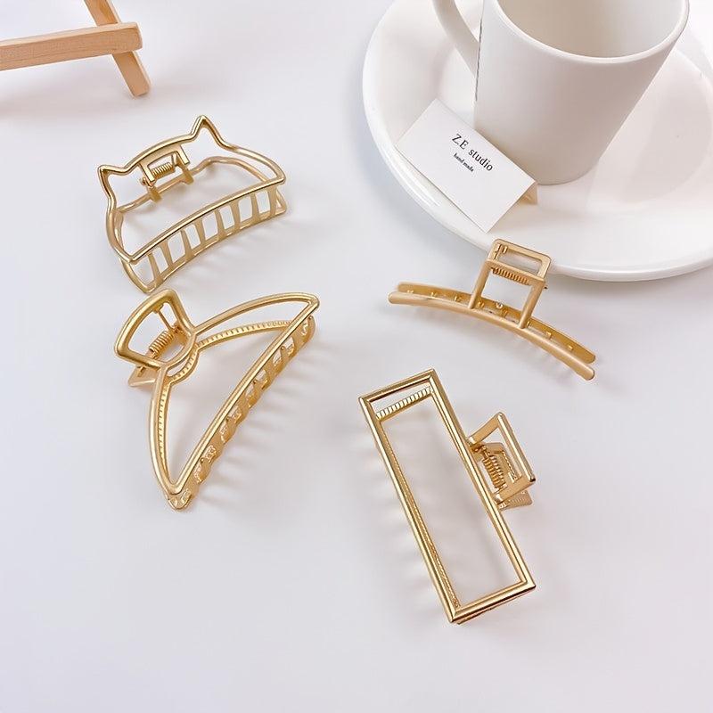 Golden Geometric Hair Claw Clip Strong Hold Grip Hair Jaw Clip For Thick Hair