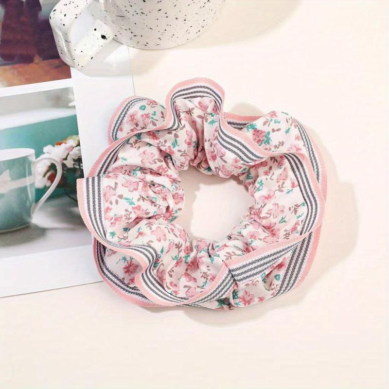 Pastoral Scrunchies Hair Tie Striped Brim Hair Rope Elastic Ponytail Holder