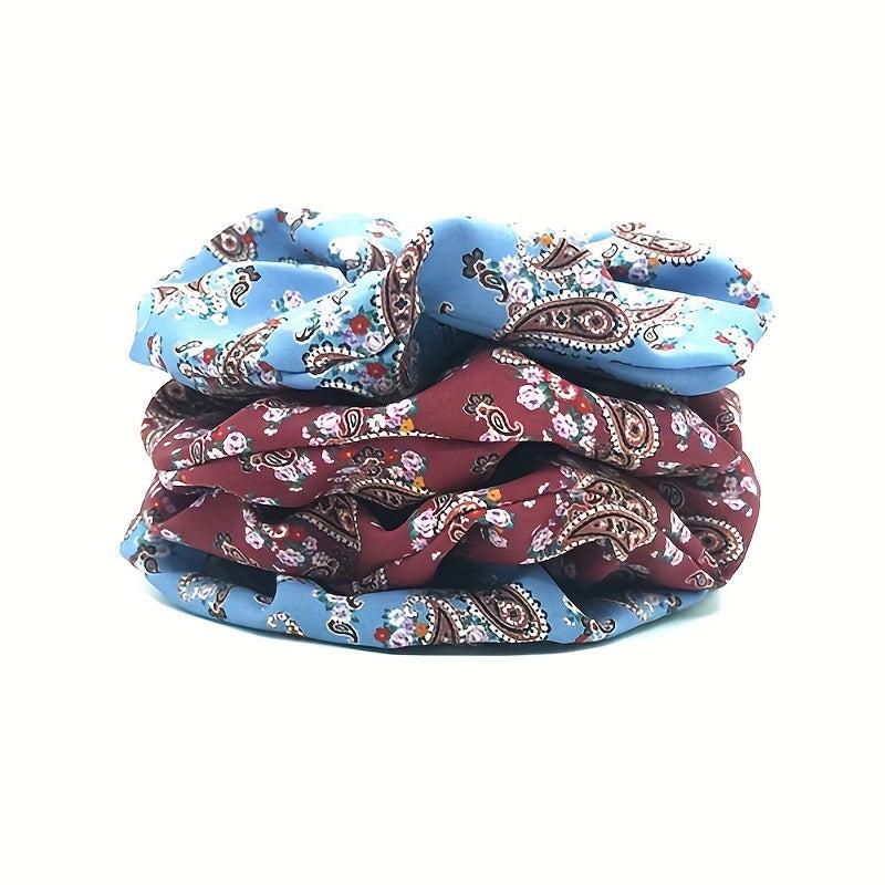 4pcs Boho Paisley Print Scrunchies Hair Tie Elastic Ponytail Holder