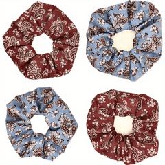 4pcs Boho Paisley Print Scrunchies Hair Tie Elastic Ponytail Holder