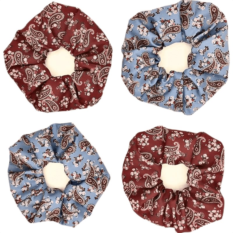 4pcs Boho Paisley Print Scrunchies Hair Tie Elastic Ponytail Holder
