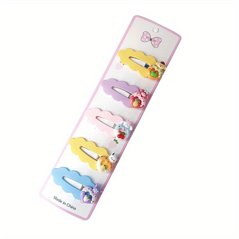 5pcs Candy Cartoon Hair Clips Wavy Hollow Snap Clip For Side Hair Bang