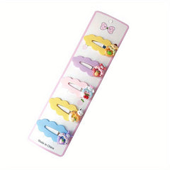 5pcs Candy Cartoon Hair Clips Wavy Hollow Snap Clip For Side Hair Bang