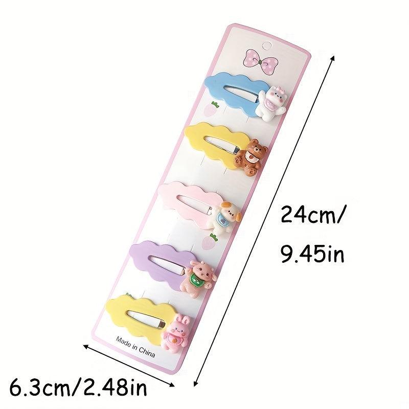 5pcs Candy Cartoon Hair Clips Wavy Hollow Snap Clip For Side Hair Bang